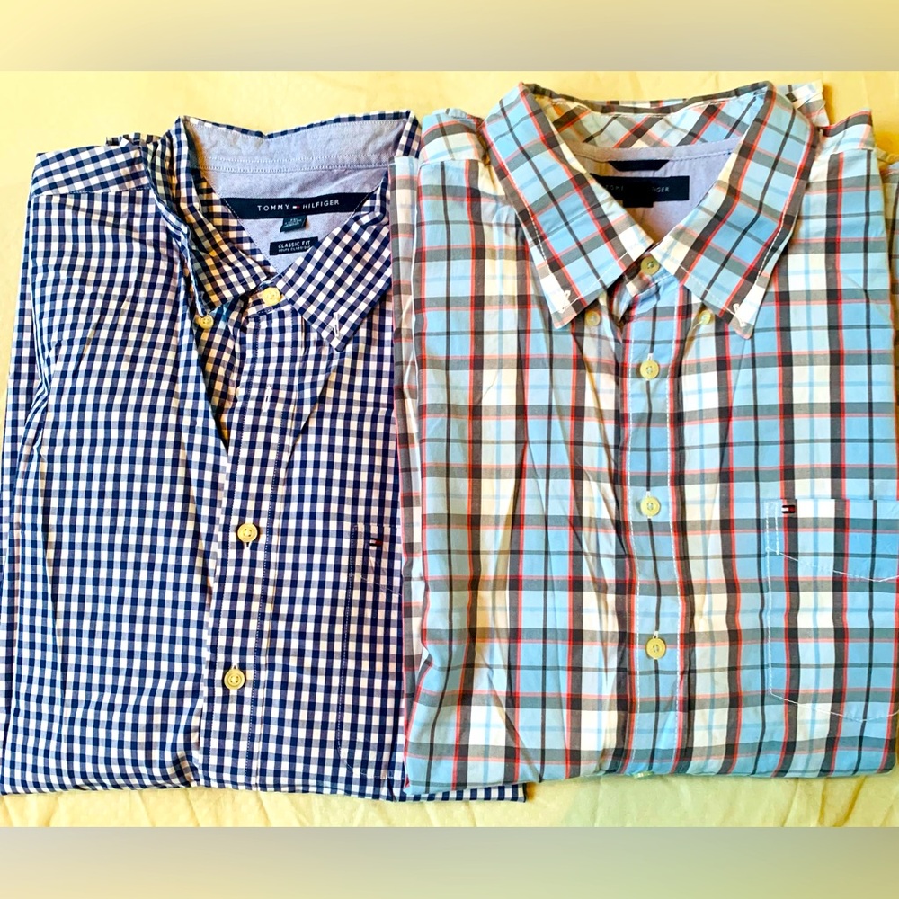 Tommy Hilfiger Plaid Long Sleeve Button Down Dress Shirt Men's Size XXL Lot Of 2